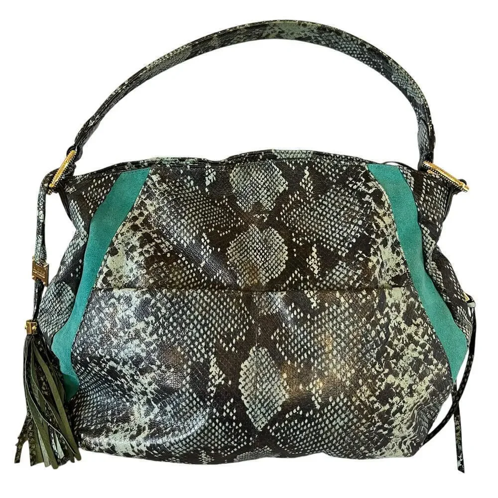 Aimee Kestenberg Tuscany Cobra Print Pebble Leather and Suede Hobo Shoulder Bag